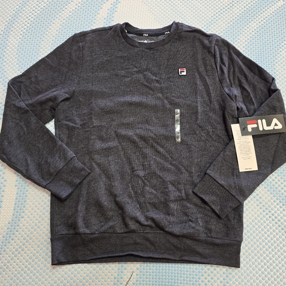 Fila Heritage Men's Dark Gray Fleece Long Sleeve Pullover Sweatshirt Size Small